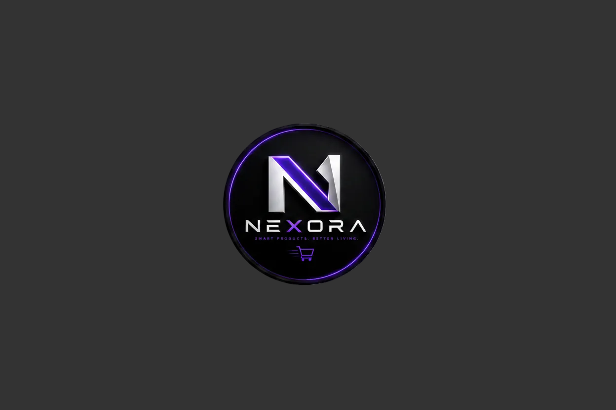 Nexora logo with a dark background and purple accents